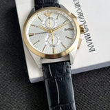  Shop Authentic Emporio Armani Claudio Chronograph Silver Dial Black Leather Strap Watch For Men - AR11498 - Luxxuri