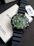  Shop Authentic Emporio Armani Diver Chronograph Quartz Green Dial Black Silicon Strap Watch For Men - AR11463 - Luxxuri