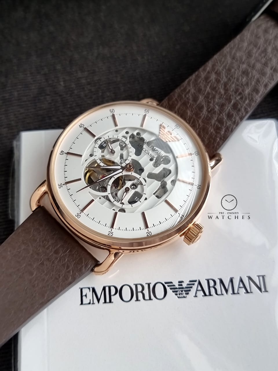  Shop Authentic Emporio Armani Meccanico Automatic White Dial Brown Leather Strap Watch For Men - AR60027 - Luxxuri