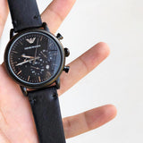  Shop Authentic Emporio Armani Dress Chronograph Black Dial Black Leather Strap Watch For Men - AR1918 - Luxxuri