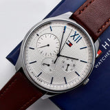 Shop Authentic Tommy Hilfiger Damon Quartz White Dial Brown Leather Strap Watch for Men - 1791418 - Luxxuri