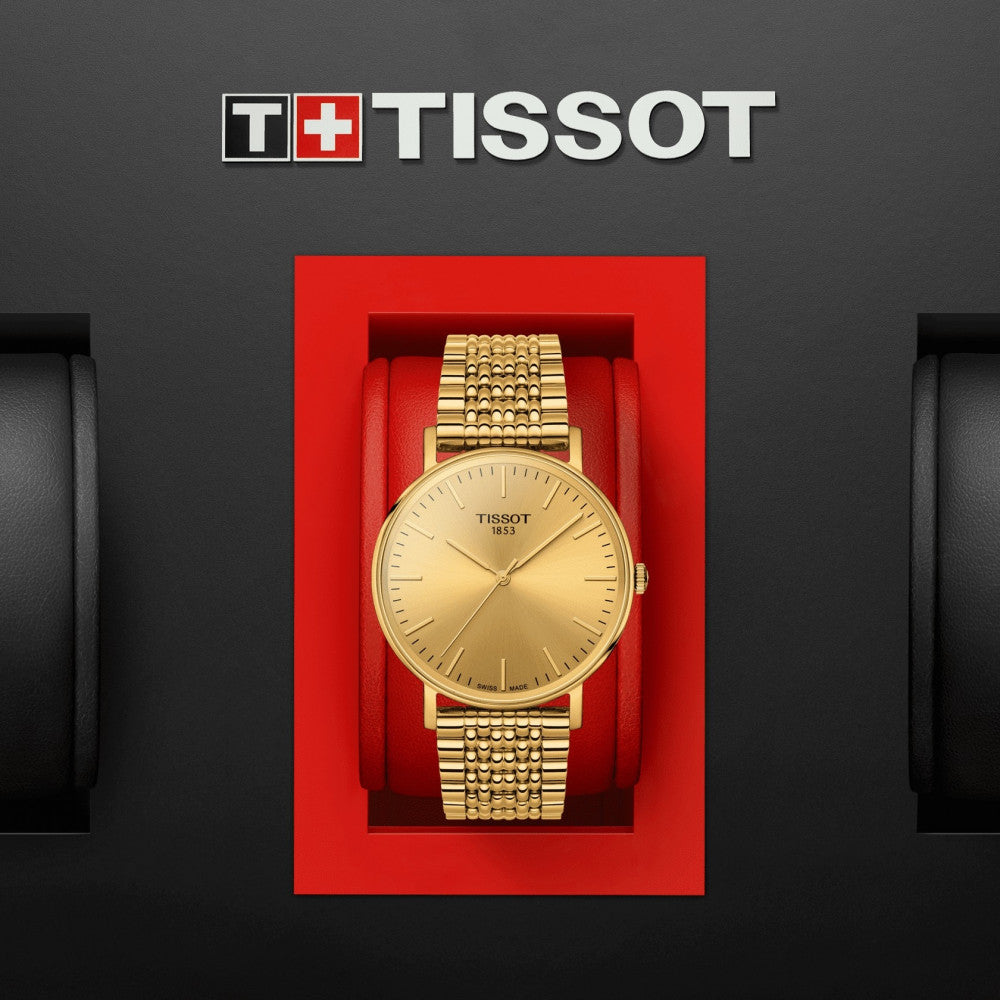  Shop Authentic Tissot T Classic Everytime Medium Gold Dial Gold Mesh Bracelet Watch For Men - T109.410.33.021.00 - Luxxuri