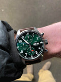  Shop Authentic IWC Pilot's Watch Chronograph Edition Racing Green 43mm Green Dial Brown Leather Strap Watch for Men - IW377726 - Luxxuri
