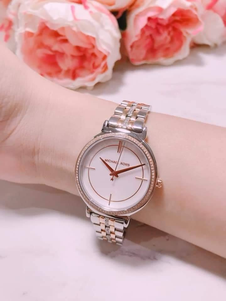  Shop Authentic Michael Kors Cinthia Mother of Pearl Dial Two Tone Steel Strap Watch For Women - MK3831 - Luxxuri