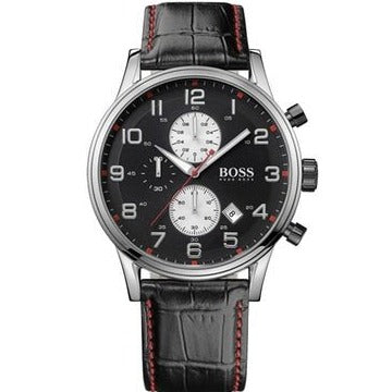  Shop Authentic Hugo Boss Aeroliner Black Dial Black Leather Strap Watch for Men - 1512631 - Luxxuri