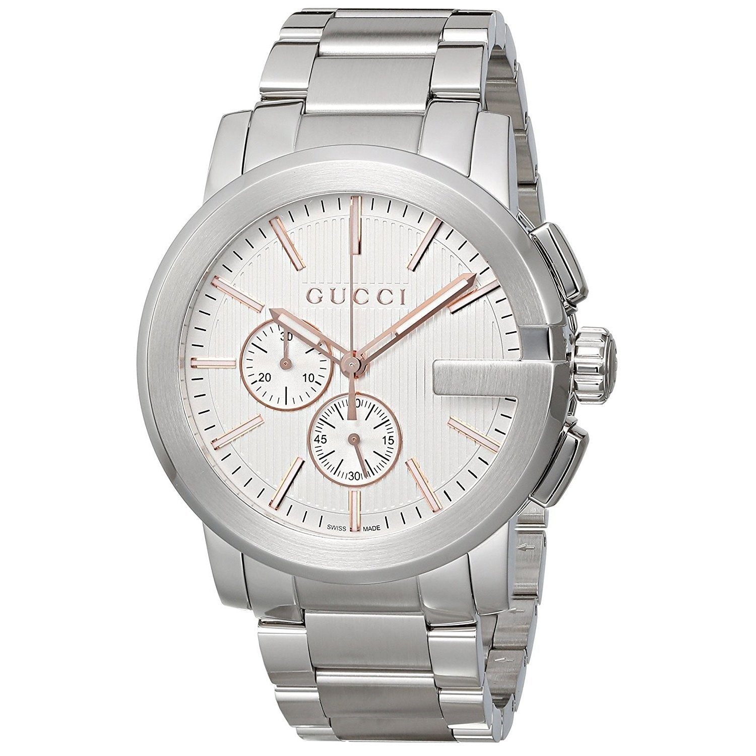  Shop Authentic Gucci G Chrono Chronograph Silver Dial Silver Steel Strap Watch For Men - YA101201 - Luxxuri