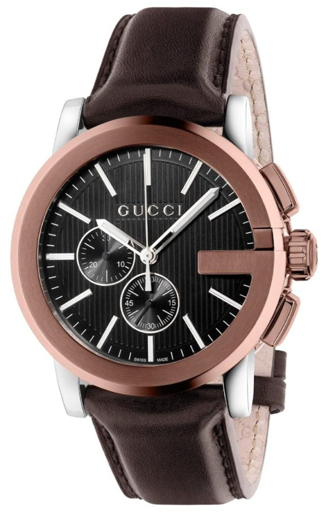  Shop Authentic Gucci G Chrono Black Dial Brown Leather Strap Watch For Men - YA101202 - Luxxuri