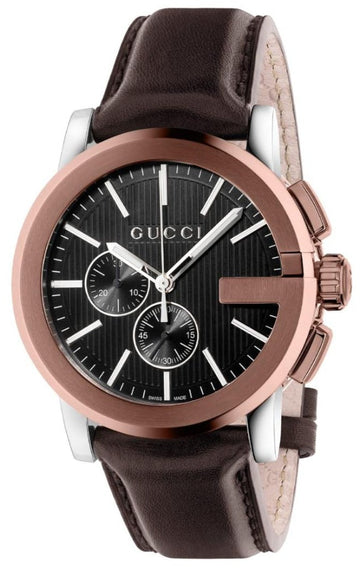  Shop Authentic Gucci G Chrono Black Dial Brown Leather Strap Watch For Men - YA101202 - Luxxuri