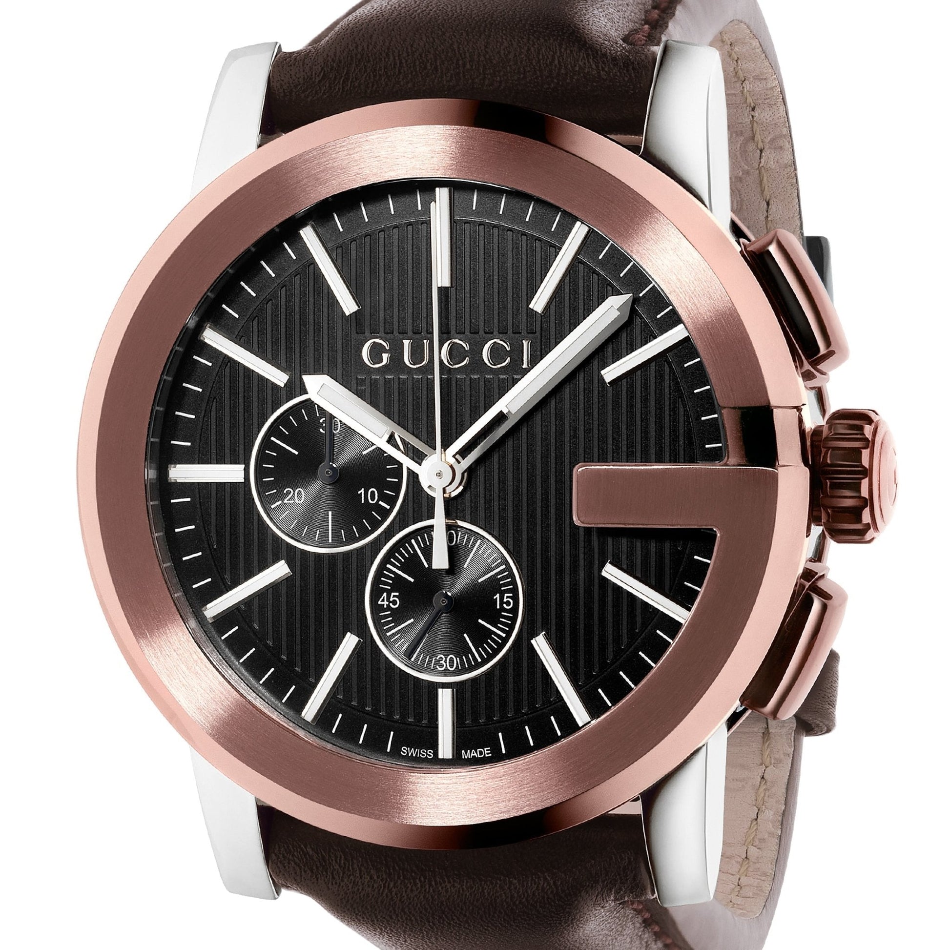  Shop Authentic Gucci G Chrono Black Dial Brown Leather Strap Watch For Men - YA101202 - Luxxuri