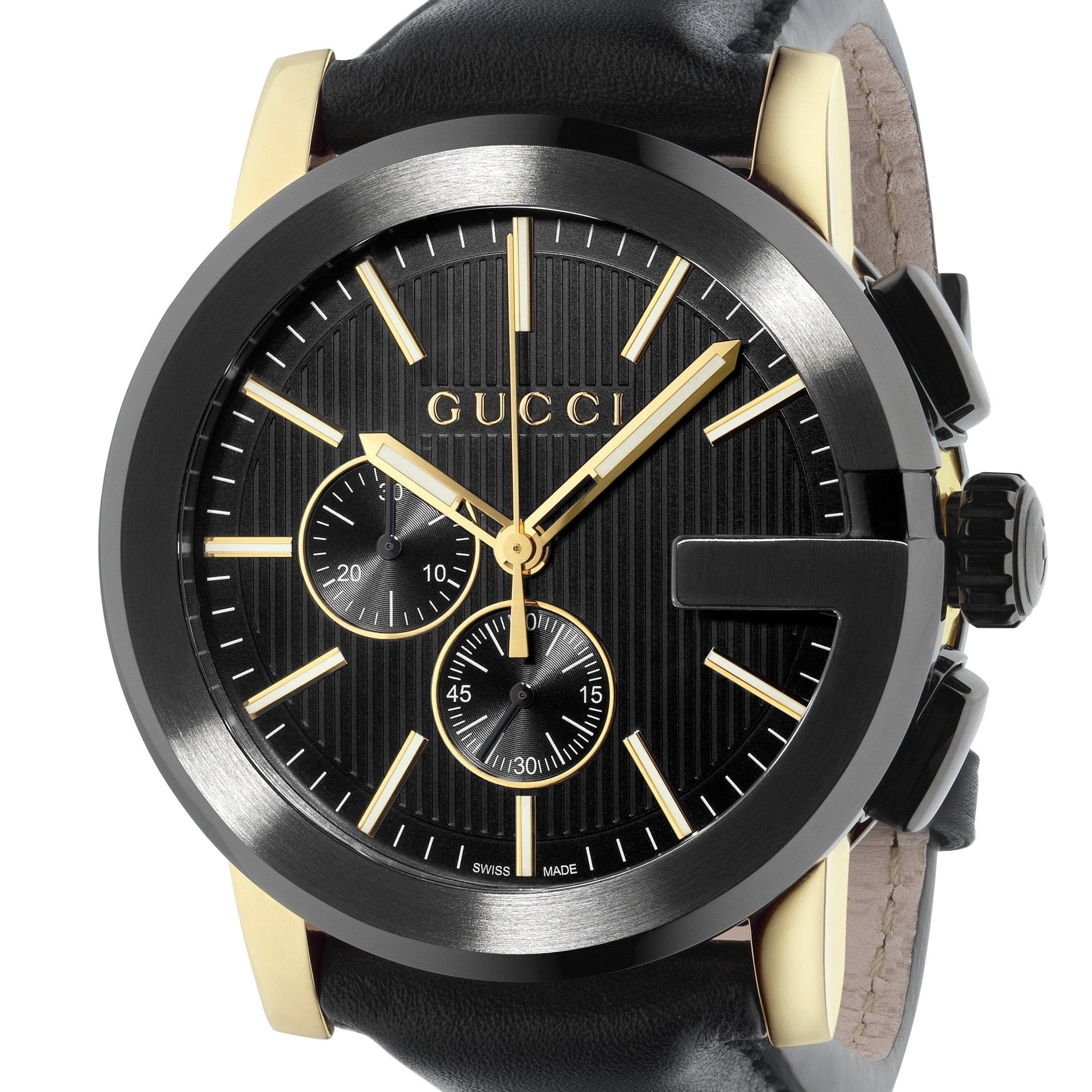  Shop Authentic Gucci G Chrono Black Dial Black Leather Strap Watch For Men - YA101203 - Luxxuri