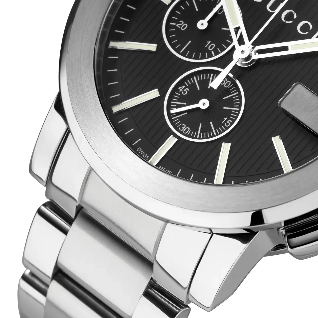  Shop Authentic Gucci G Chrono Black Dial Silver Steel Strap Watch For Men - YA101204 - Luxxuri