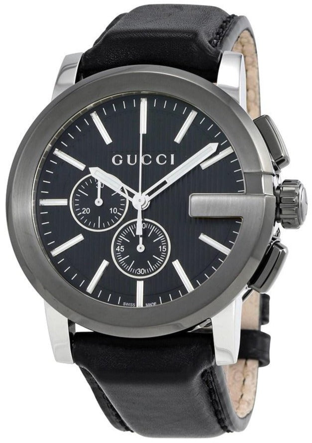  Shop Authentic Gucci G Chrono Black Dial Black Leather Strap Watch For Men - YA101205 - Luxxuri