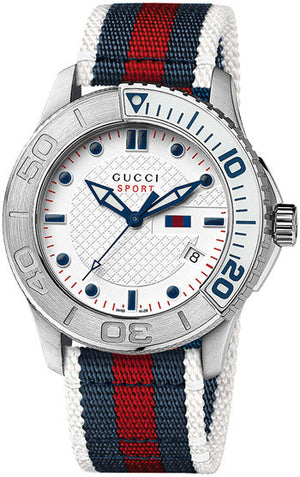  Shop Authentic Gucci G Timeless Quartz White Dial Two Tone Nylon Strap Watch for Men - YA126239 - Luxxuri