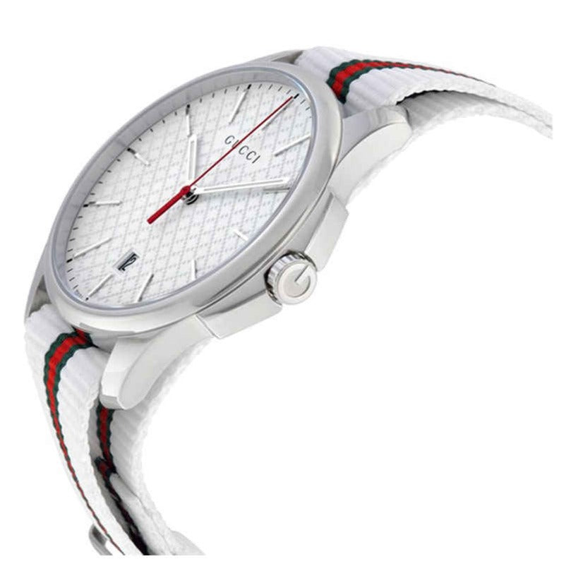  Shop Authentic Gucci G Timeless Quartz White DIal White NATO Strap Watch For Men - YA126322 - Luxxuri