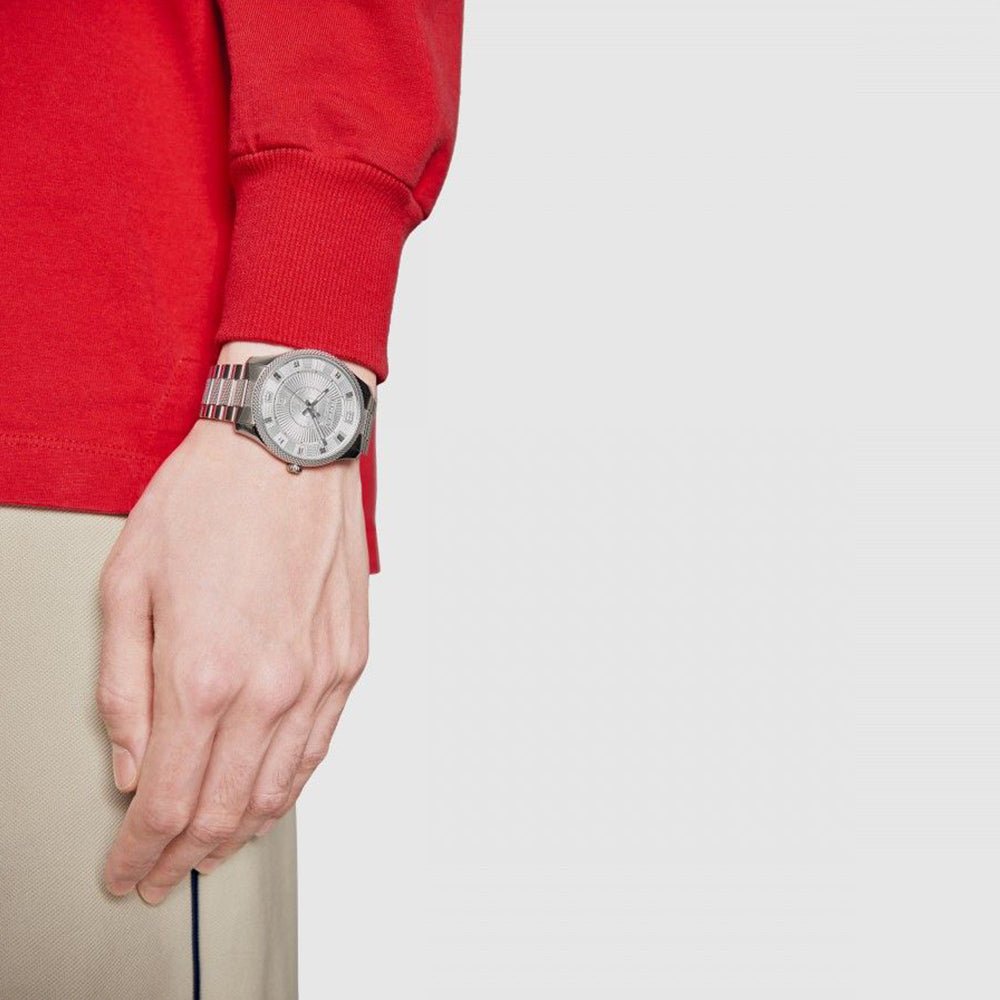  Shop Authentic Gucci G Timeless Eryx Silver Dial Silver Steel Strap Watch For Men - YA126339/40 - Luxxuri