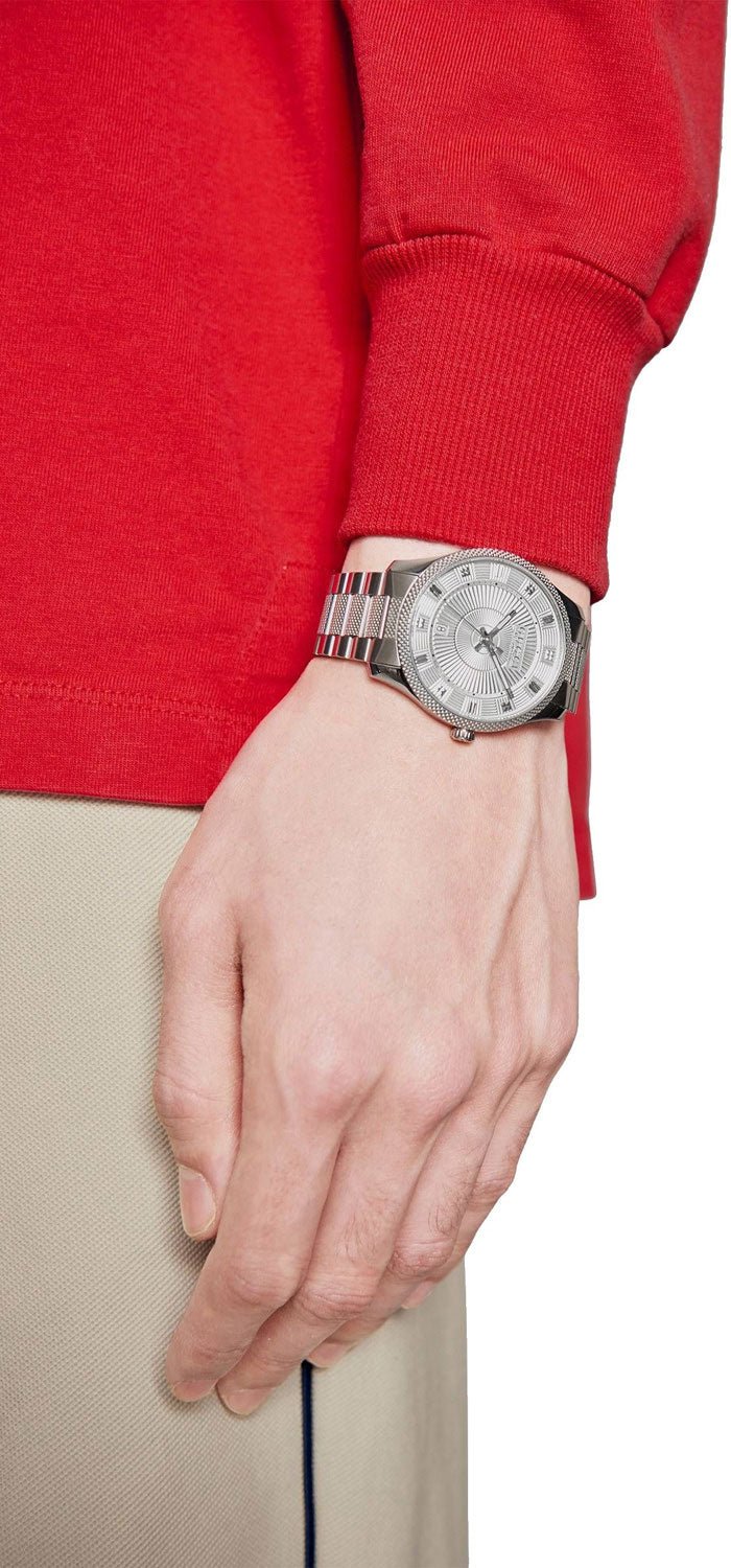  Shop Authentic Gucci G Timeless Eryx Silver Dial Silver Steel Strap Watch For Men - YA126339/40 - Luxxuri