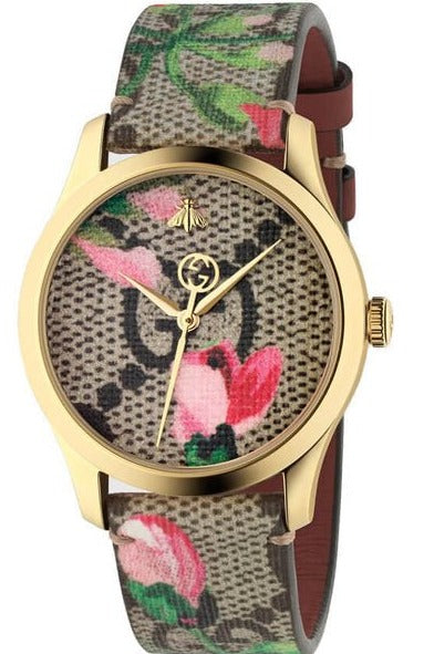  Shop Authentic Gucci G Timeless Floral Brown Dial Brown Leather Strap Watch For Women - YA1264038 - Luxxuri