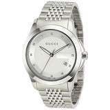  Shop Authentic Gucci G Timeless Diamonds Silver Dial Silver Steel Strap Watch For Men - YA126404 - Luxxuri
