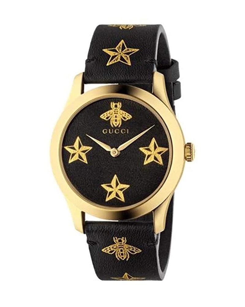  Shop Authentic Gucci G Timeless Bee Motif Black Dial Black Leather Strap Watch For Women - YA1264055 - Luxxuri