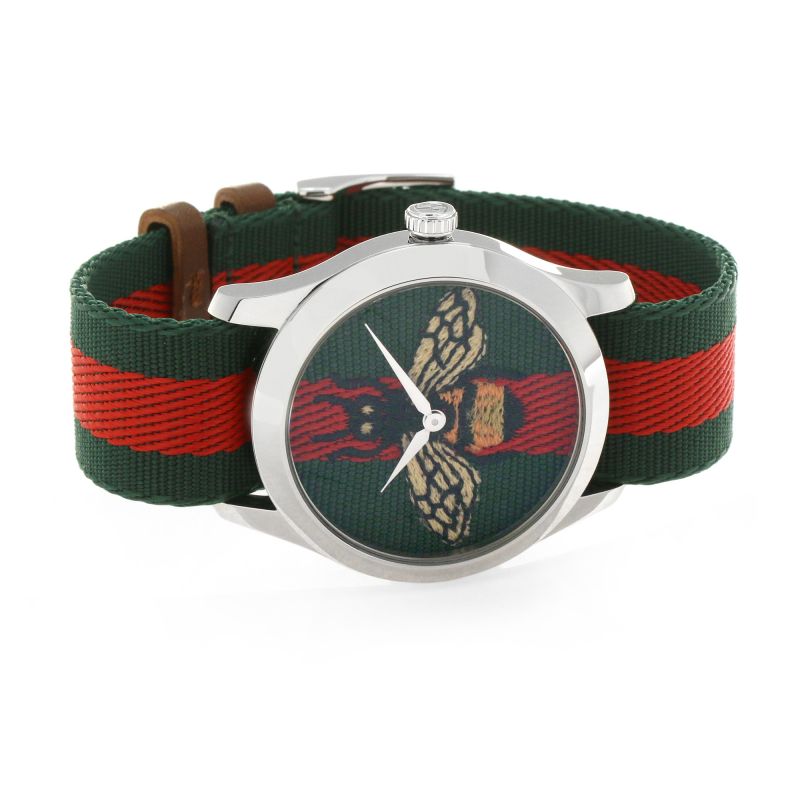 Shop Authentic Gucci Le Marche des Merveilles Red & Green Dial Red & Green Nylon Strap Unisex Watch - YA1264060 - Luxxuri