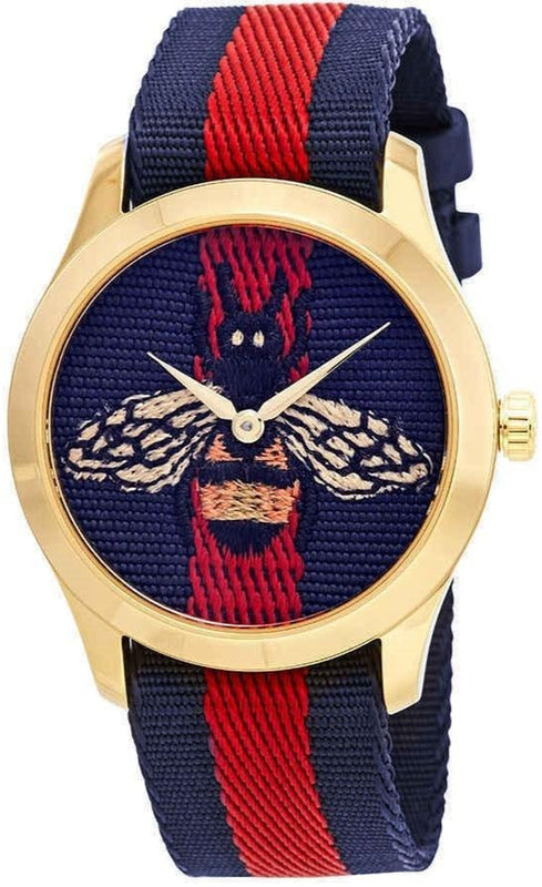  Shop Authentic Gucci G Timeless Bee Red & Blue Dial Red Two Tone Nylon Strap Watch For Men - YA1264061 - Luxxuri