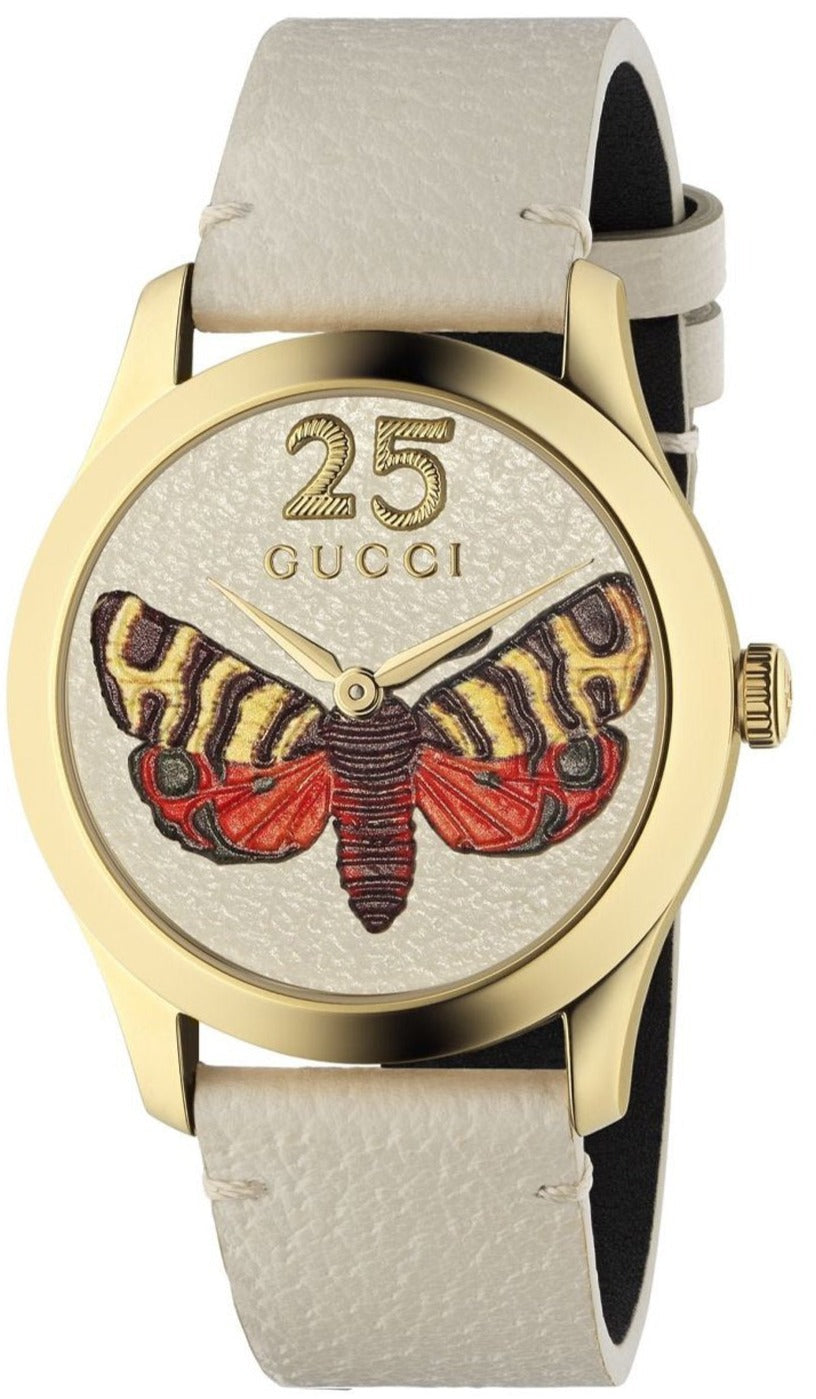  Shop Authentic Gucci G Timeless Butterfly White Dial White Leather Strap Watch For Women - YA1264062 - Luxxuri