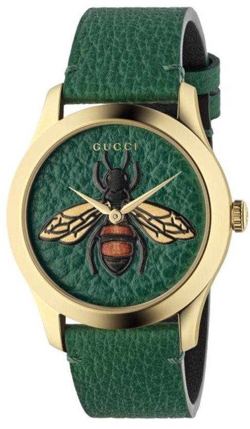  Shop Authentic Gucci G Timeless Bee Green Dial Green Leather Strap Watch For Women - YA1264065 - Luxxuri
