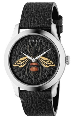 Shop Authentic Gucci G Timeless Bee Black Dial Black Leather Strap Watch For Women - YA1264067 - Luxxuri