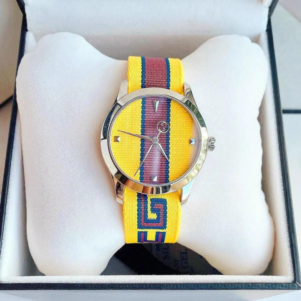  Shop Authentic Gucci G Timeless Quartz Yellow & Purple Dial Yellow & Purple NATO Strap Watch For Men - YA1264069 - Luxxuri