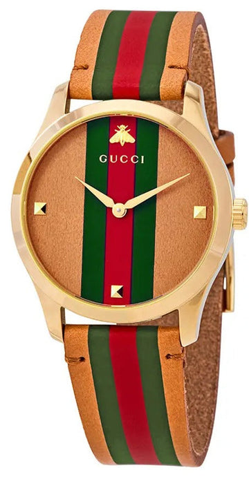  Shop Authentic Gucci G Timeless Quartz Brown Dial Brown Leather Strap Unisex Watch - YA1264077 - Luxxuri