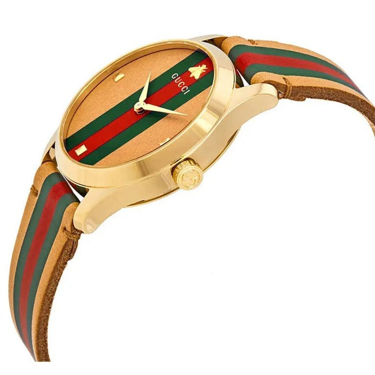  Shop Authentic Gucci G Timeless Quartz Brown Dial Brown Leather Strap Unisex Watch - YA1264077 - Luxxuri