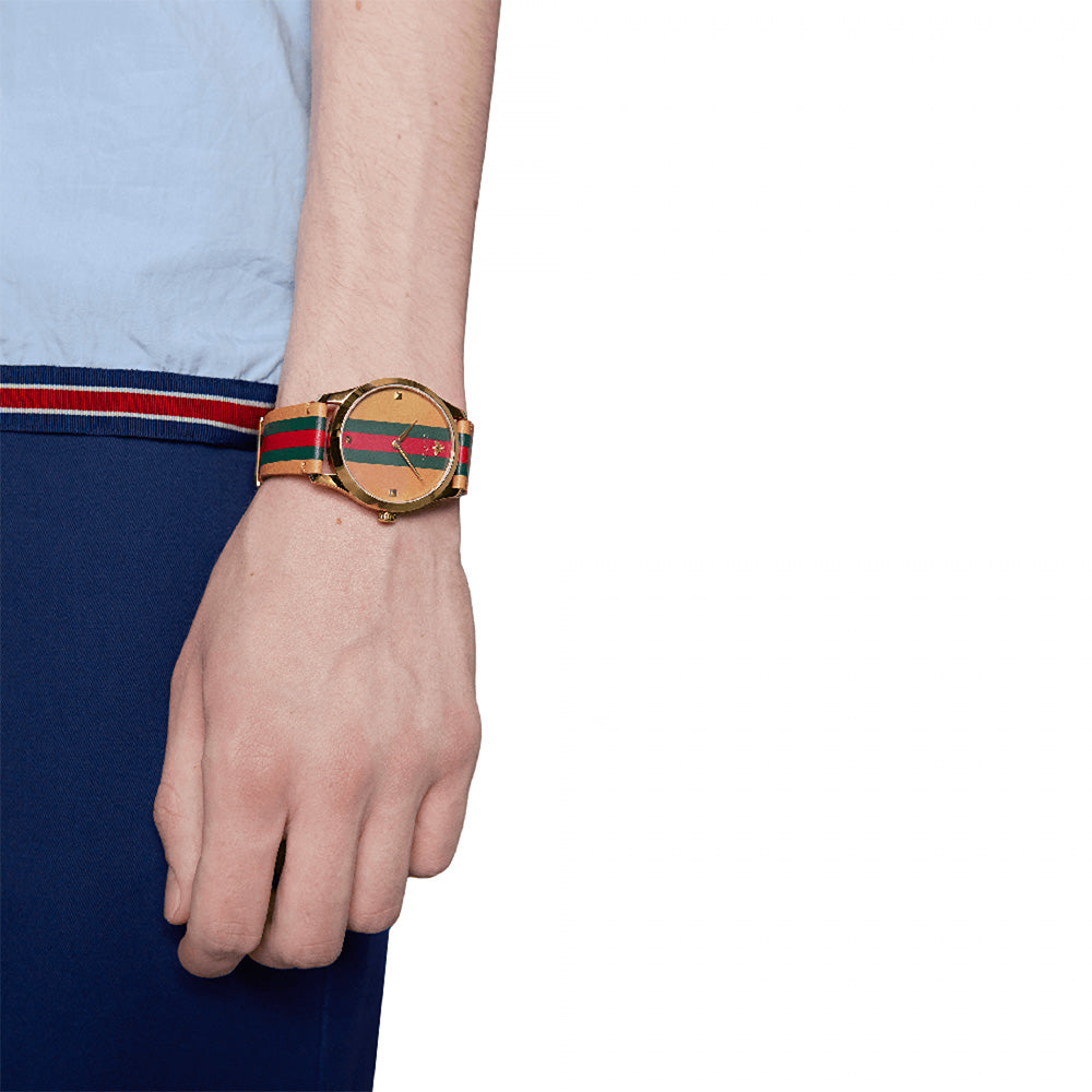  Shop Authentic Gucci G Timeless Quartz Brown Dial Brown Leather Strap Unisex Watch - YA1264077 - Luxxuri