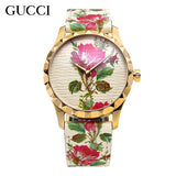  Shop Authentic Gucci G Timeless Floral Gold Dial White Leather Strap Watch For Women - YA1264084 - Luxxuri