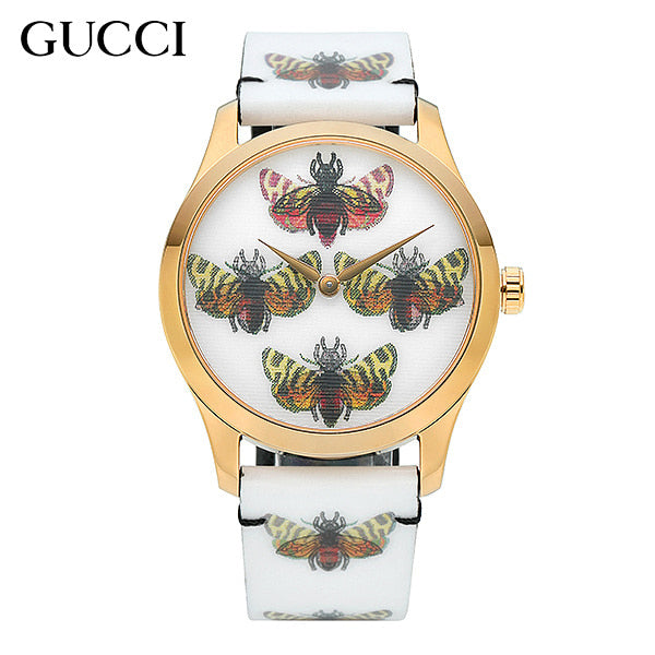  Shop Authentic Gucci G Timeless Quartz White Dial White Leather Strap Watch For Women - YA1264109 - Luxxuri
