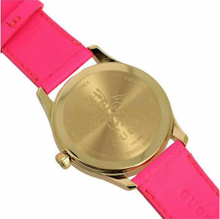  Shop Authentic Gucci G Timeless Quartz Pink Dial Pink Leather Strap Watch For Women - YA1264115 - Luxxuri