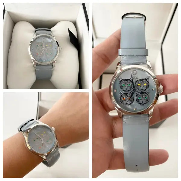  Shop Authentic Gucci G Timeless Quartz Mother of Pearl Dial Blue Leather Strap Watch For Women - YA1264124 - Luxxuri