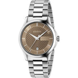  Shop Authentic Gucci G Timeless Brown Dial Silver Steel Strap Watch For Men - YA126445 - Luxxuri