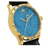  Shop Authentic Gucci G Timeless Turquoise Blue Dial Black Leather Strap Watch For Men - YA126462 - Luxxuri