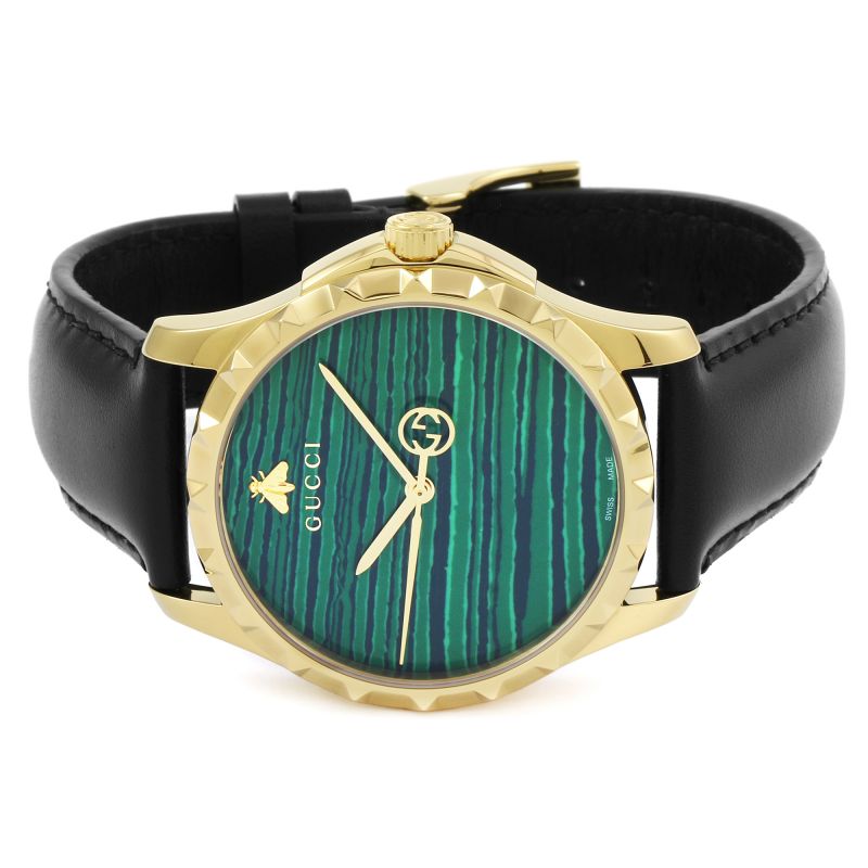  Shop Authentic Gucci Le Marche Des Merveilles Quartz Green Dial Black Leather Strap Watch For Women - YA126463 - Luxxuri