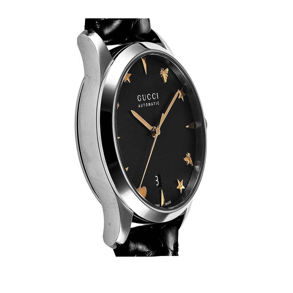  Shop Authentic Gucci G Timeless Automatic Black Dial Black Leather Strap Watch For Women - YA126469 - Luxxuri