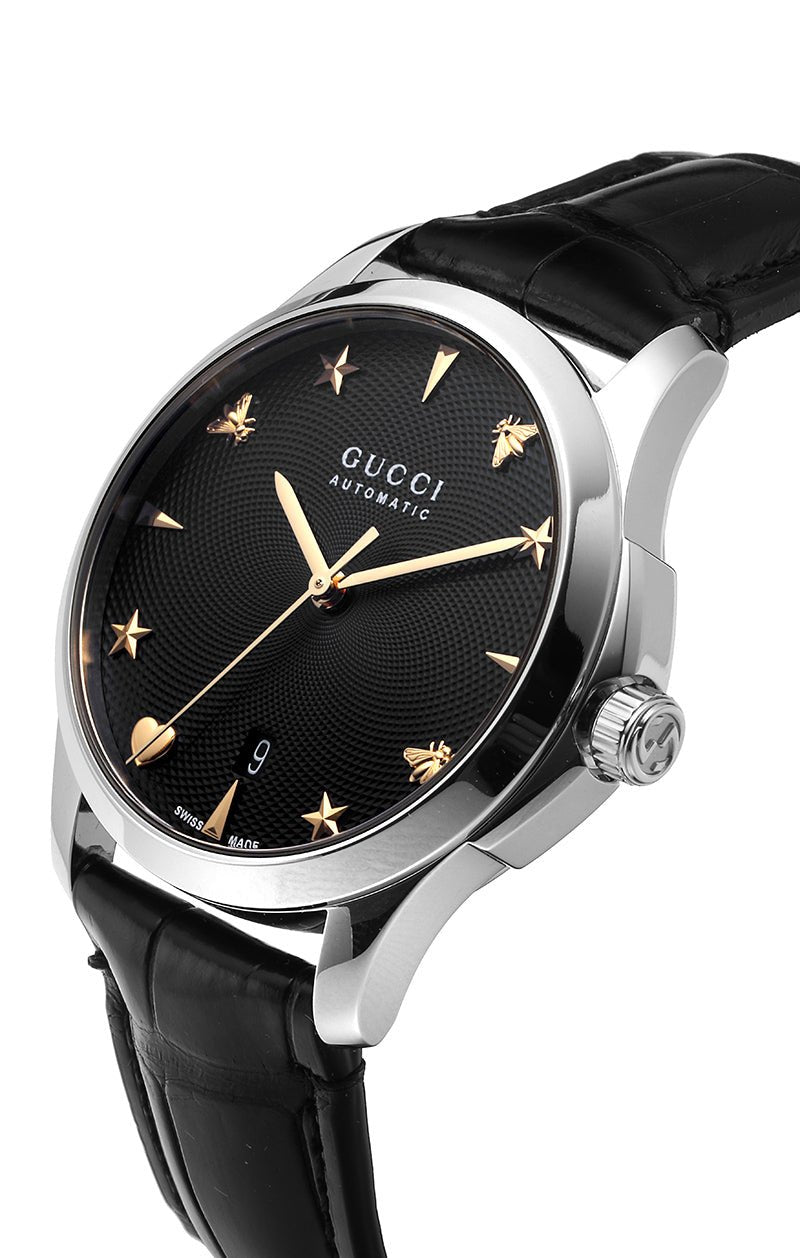  Shop Authentic Gucci G Timeless Automatic Black Dial Black Leather Strap Watch For Women - YA126469 - Luxxuri