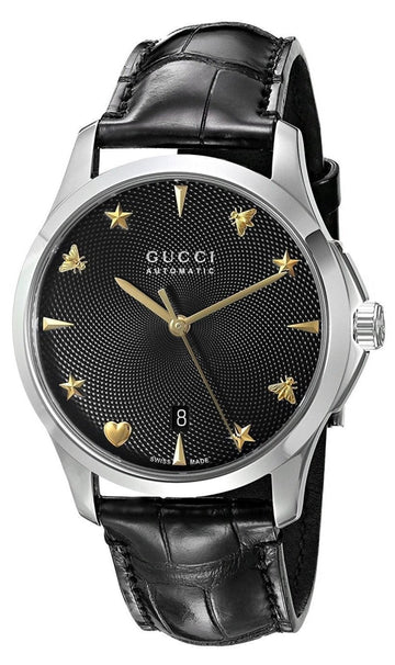  Shop Authentic Gucci G Timeless Automatic Black Dial Black Leather Strap Watch For Women - YA126469 - Luxxuri