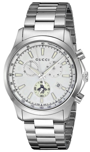 Shop Authentic Gucci G Timeless Chronograph White Dial Silver Steel Strap Watch For Men - YA126472 - Luxxuri