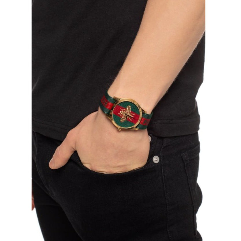  Shop Authentic Gucci G Timeless Quartz Green & Red Dial Green & Red NATO Strap Watch For Men - YA126487A - Luxxuri