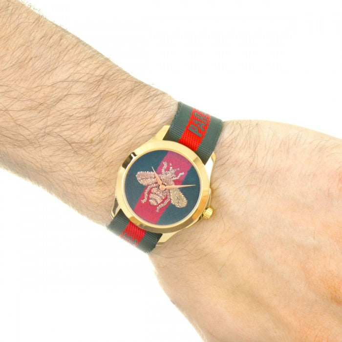  Shop Authentic Gucci G Timeless Quartz Green & Red Dial Green & Red NATO Strap Watch For Men - YA126487A - Luxxuri