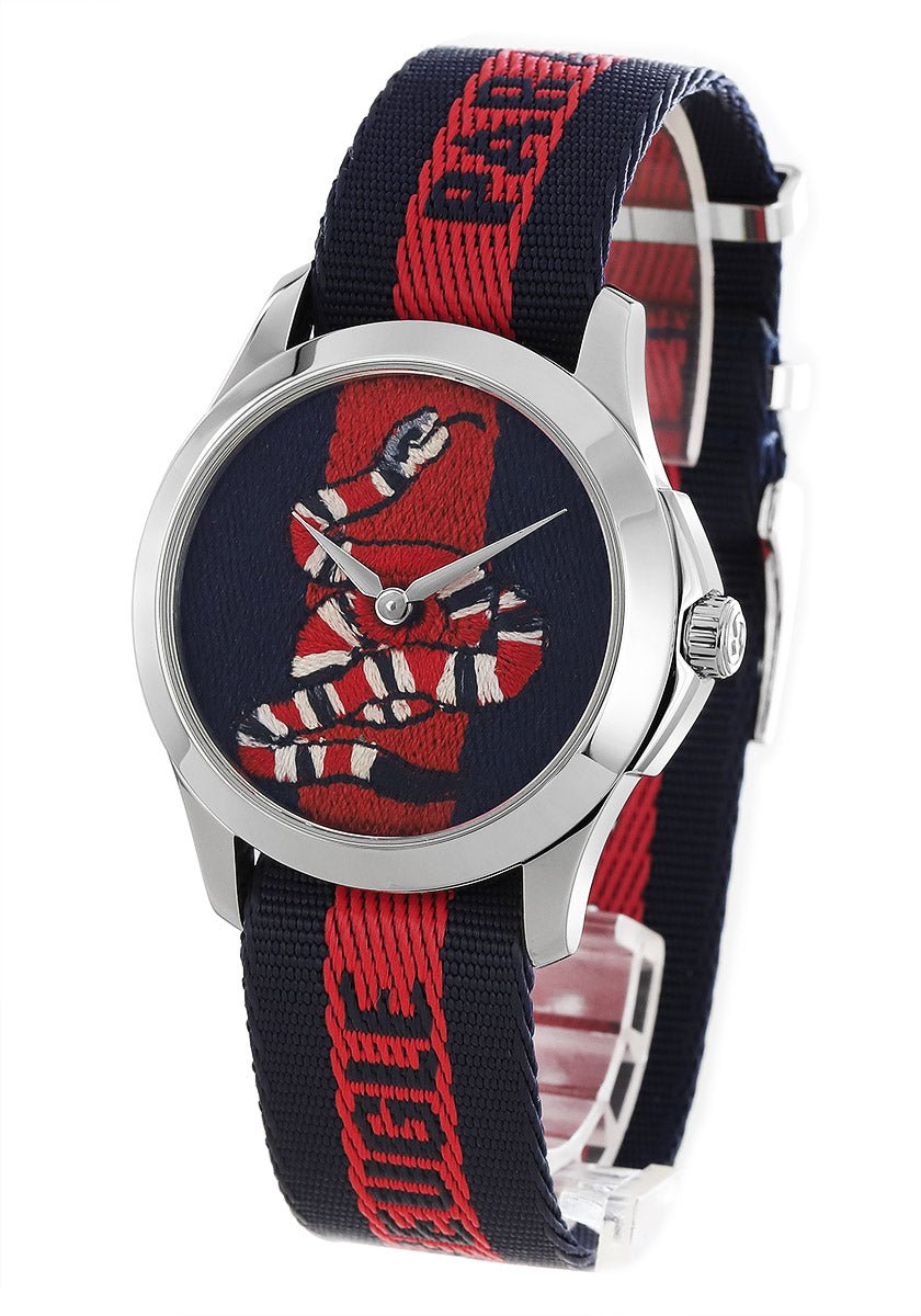  Shop Authentic Gucci Le Marche Des Merveilles Blue Red Dial Blue Red Nylon Strap Unisex Watch - YA126493 - Luxxuri