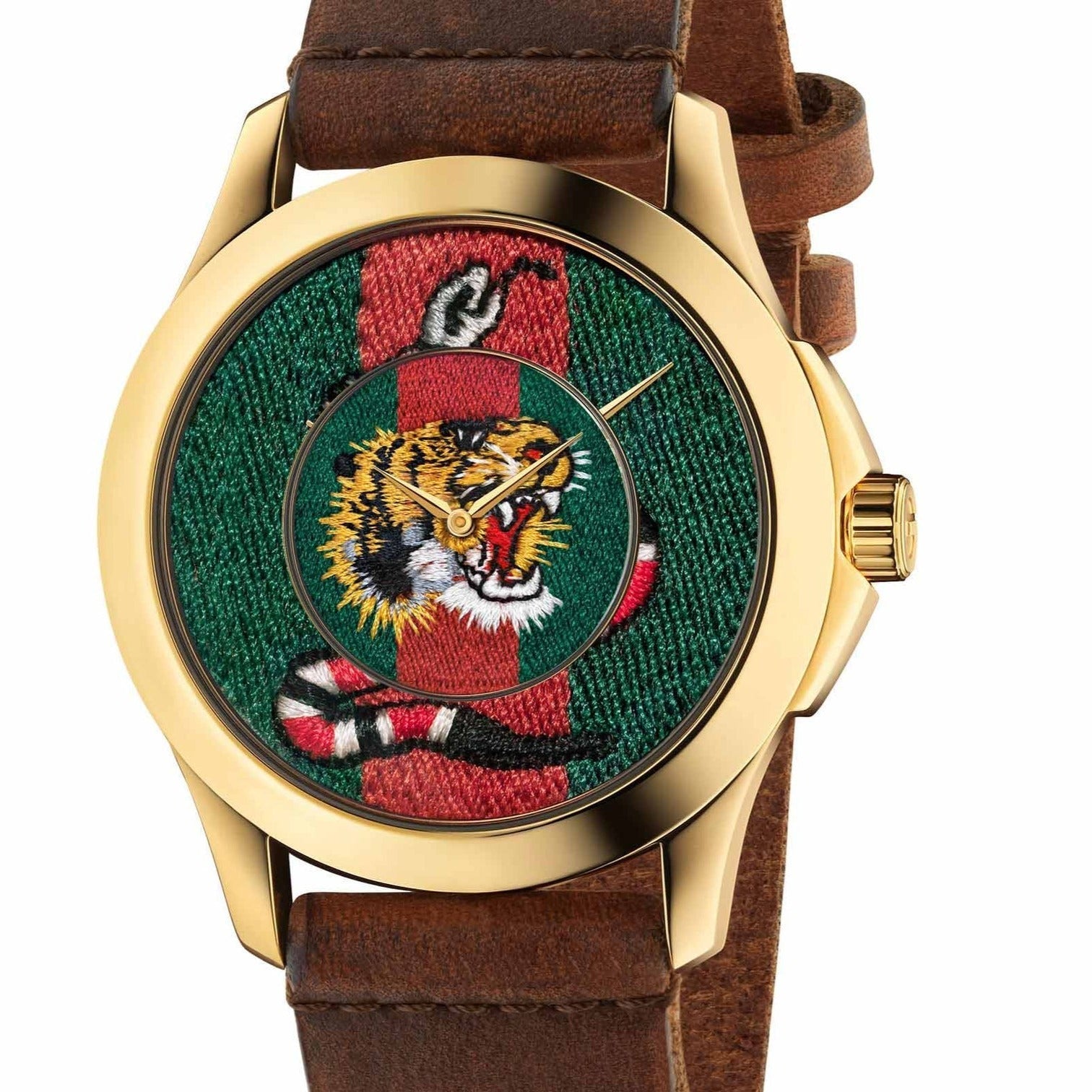  Shop Authentic Gucci G Timeless Quartz Two Tone Dial Brown Leather Strap Watch For Men - YA126451B - Luxxuri