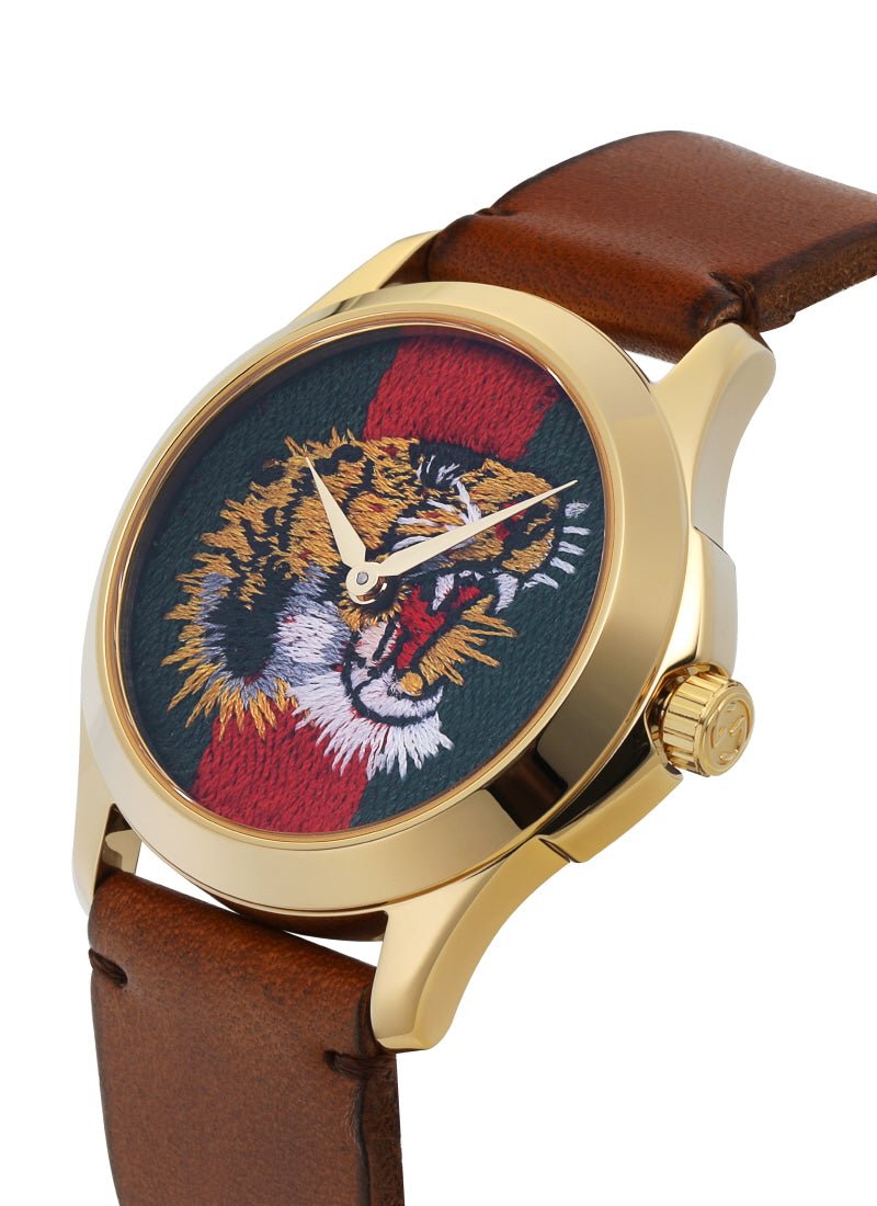  Shop Authentic Gucci Le Marche Des Merveilles Red & Green Dial Brown Leather Strap Unisex Watch - YA126497 - Luxxuri