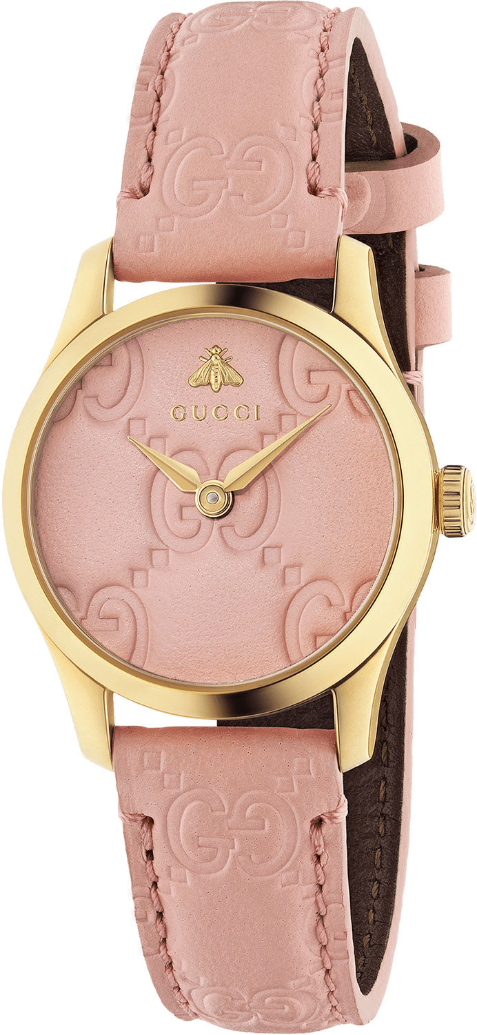  Shop Authentic Gucci G Timeless Quartz Pink Dial Pink Leather Strap Watch For Women - YA1265005 - Luxxuri