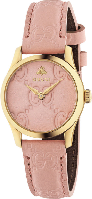  Shop Authentic Gucci G Timeless Quartz Pink Dial Pink Leather Strap Watch For Women - YA1265005 - Luxxuri